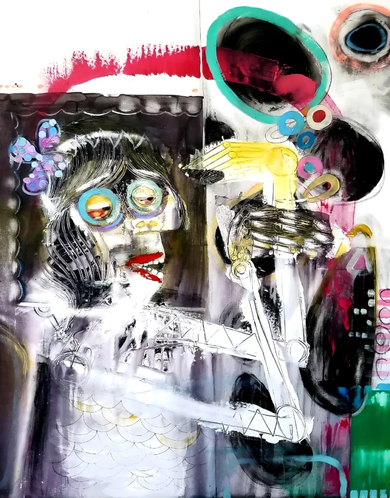 Figurative Expressionist Art - Ana the Bullet - Mixed media on canvas - 1.50m x 2.00m - 2020