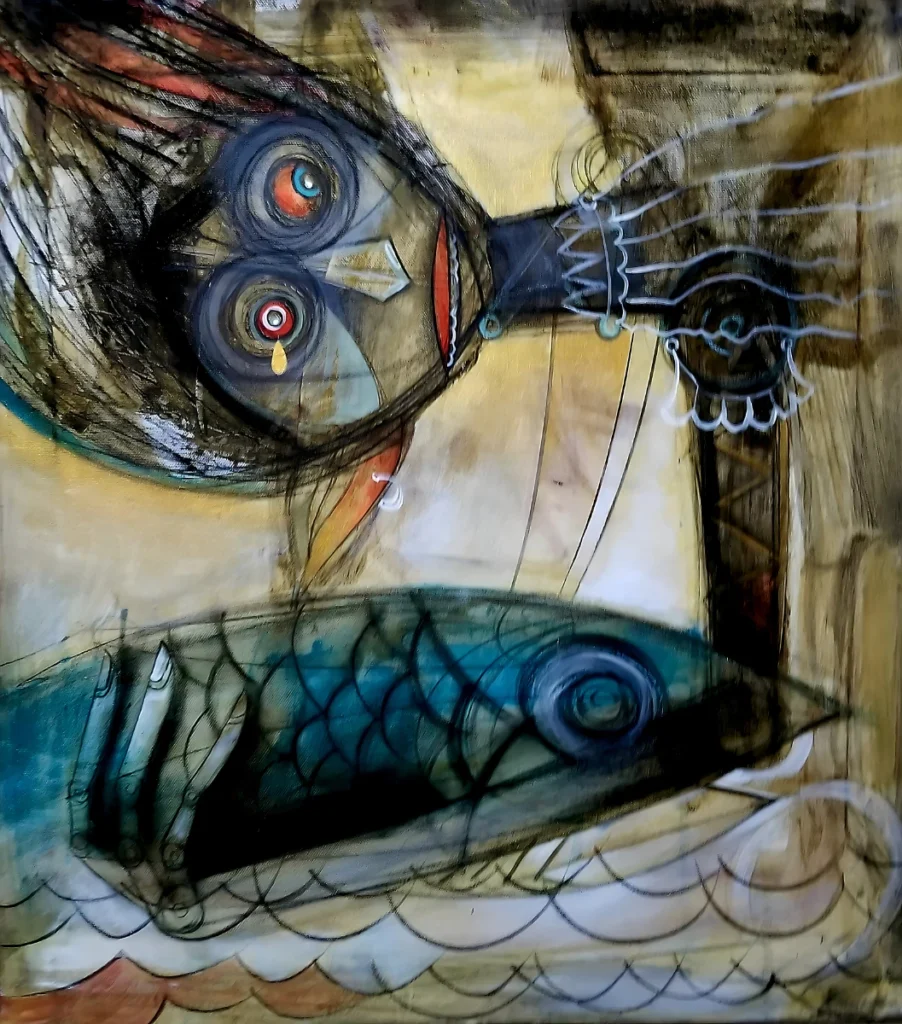 Figurative Expressionist Art - Attached - Mixed media on canvas - 1.50m x 1.60m - 2020