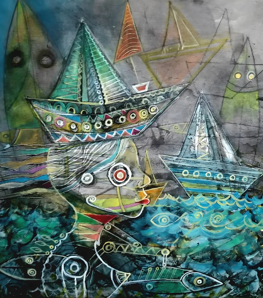 Figurative Expressionist Art - Bride of the sea - Oil on canvas - 1.50m x 1.60m - 2020
