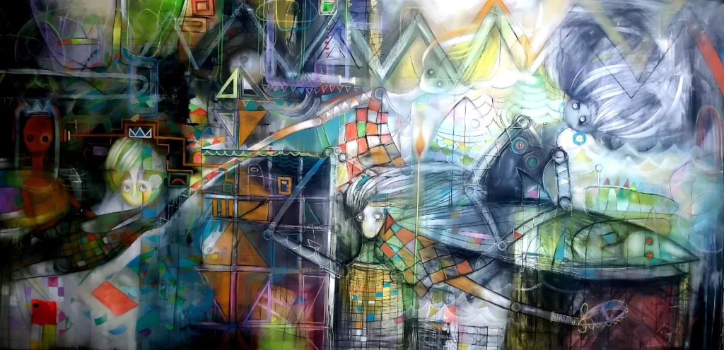 Figurative Expressionist Art - Influence - Mixed media on canvas - 1.50m x 3.00m - 2020