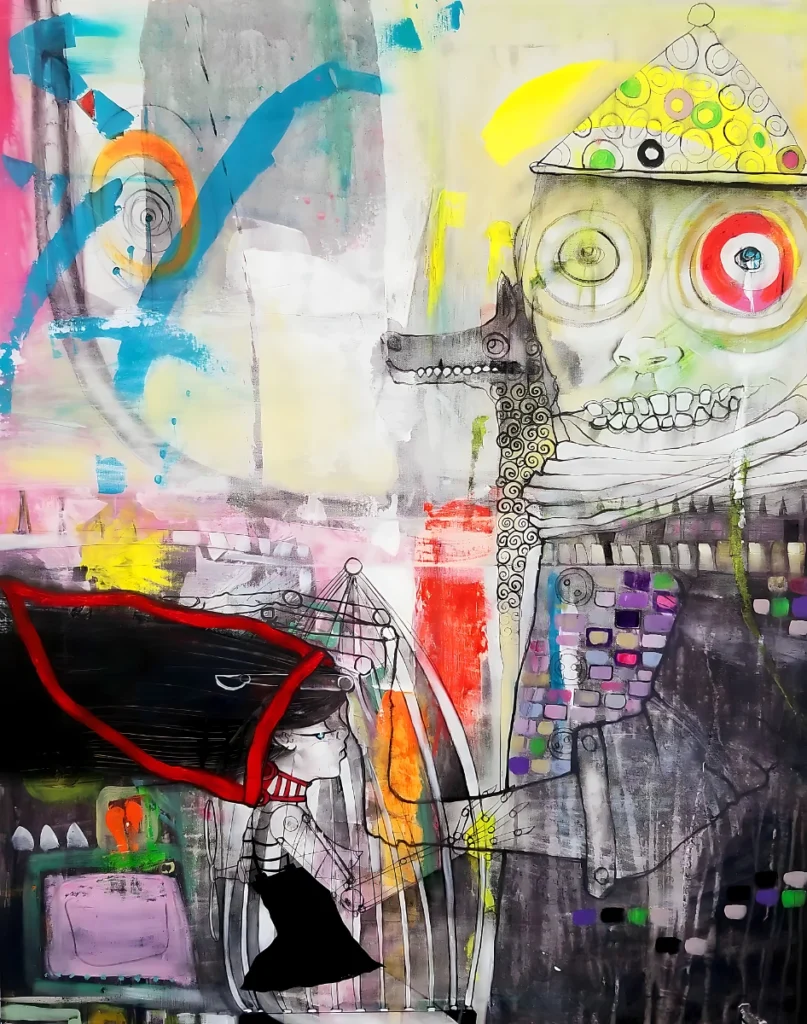 Figurative Expressionist Art - Little Red Riding Hood - Mixed media on canvas - 1.00m x 1.20m - 2020