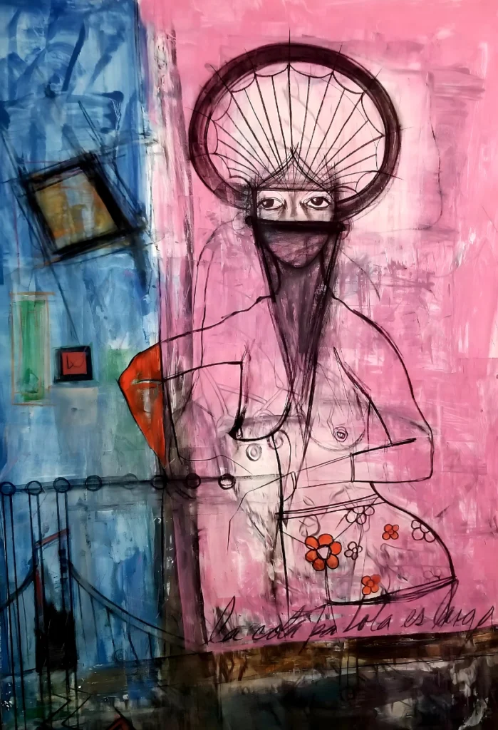 Figurative Expressionist Art - Lola - Mixed media on canvas - 1.00m x 1.50m - 2019